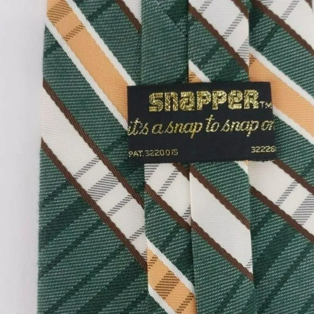 Snapper Vintage New Dead Stock Clip‎ on Tie green yellow white plaid 80's